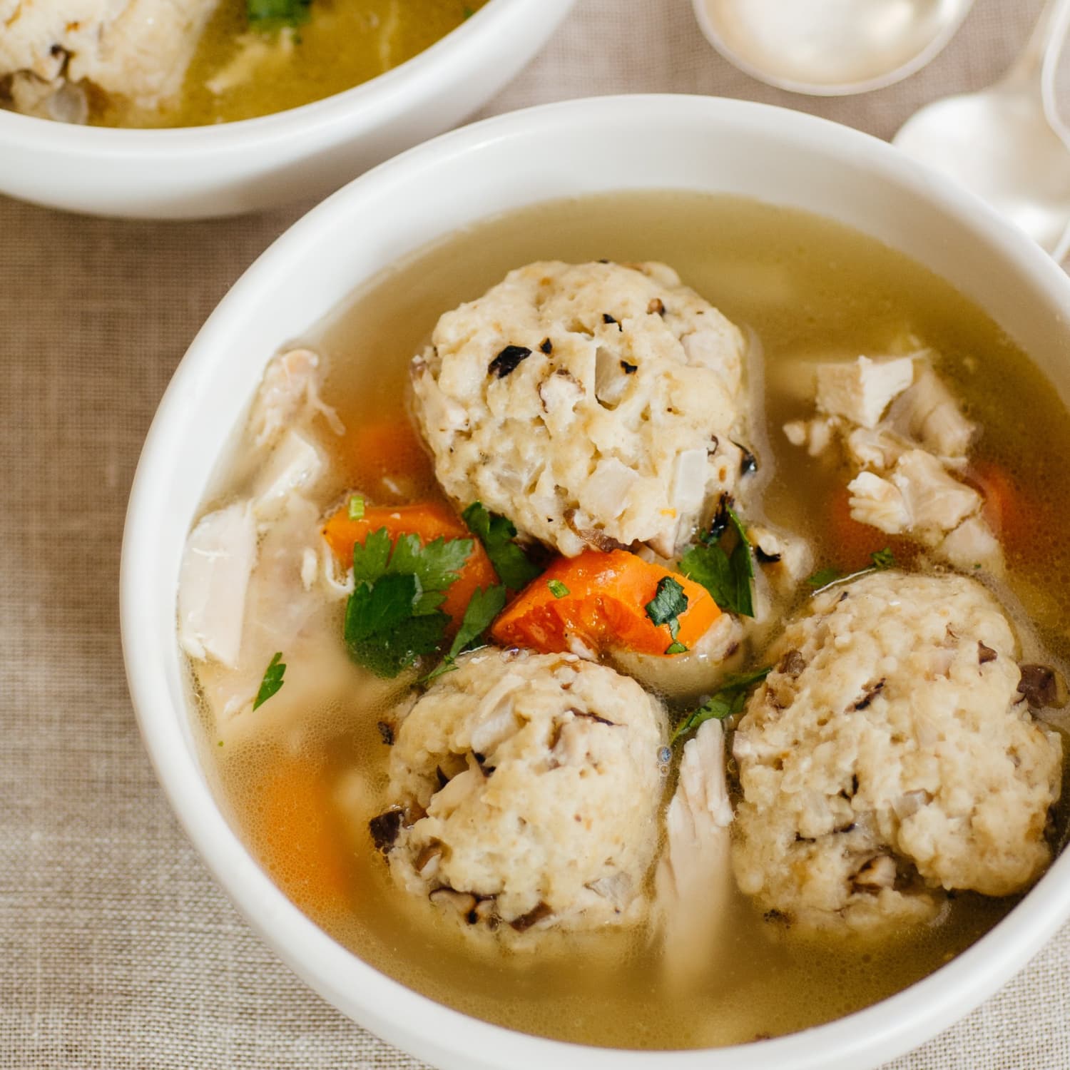 En Soup With Shallot Shiitake Matzo