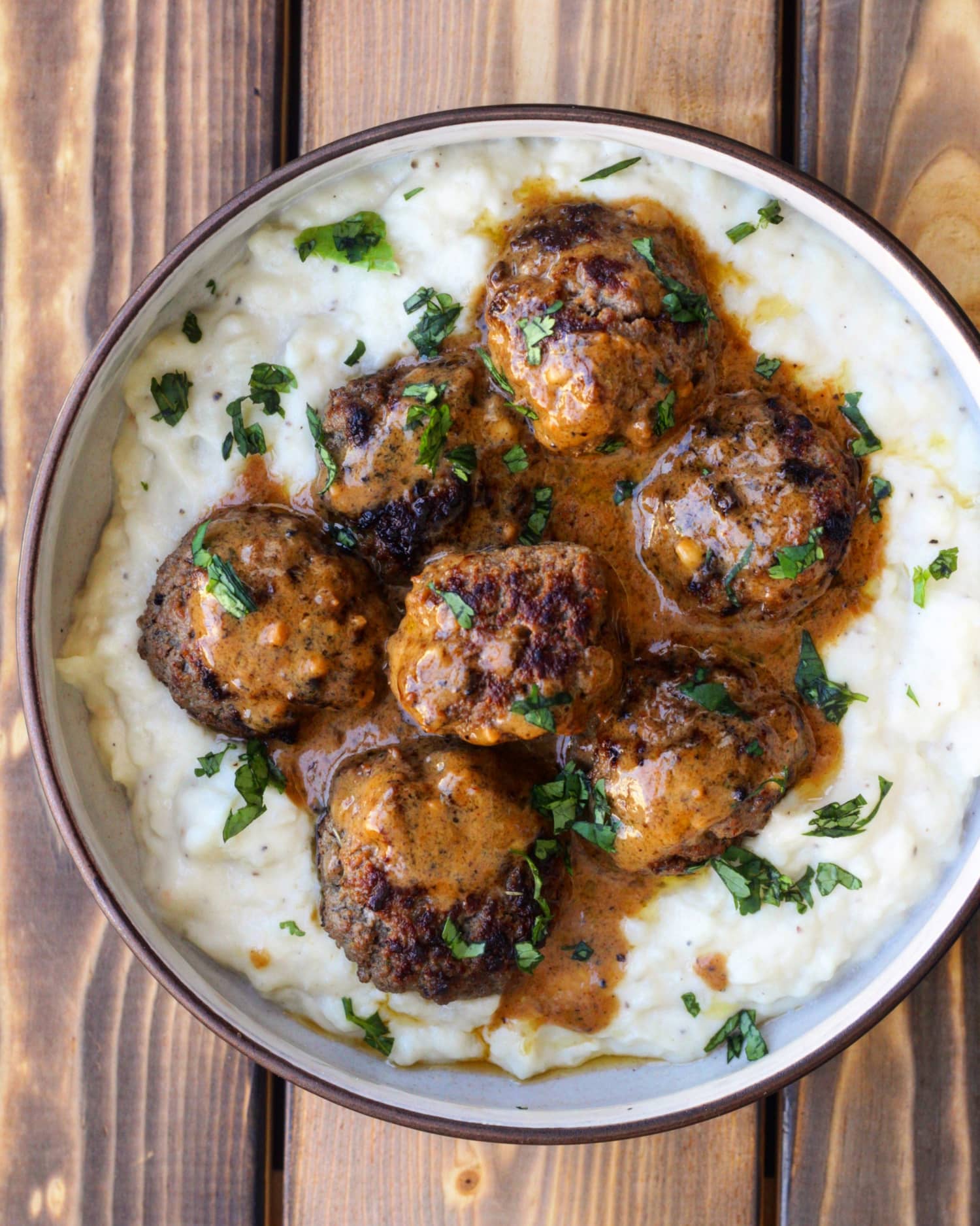 Cauliflower Mash with Meatballs and Gravy Is a Dinner Win