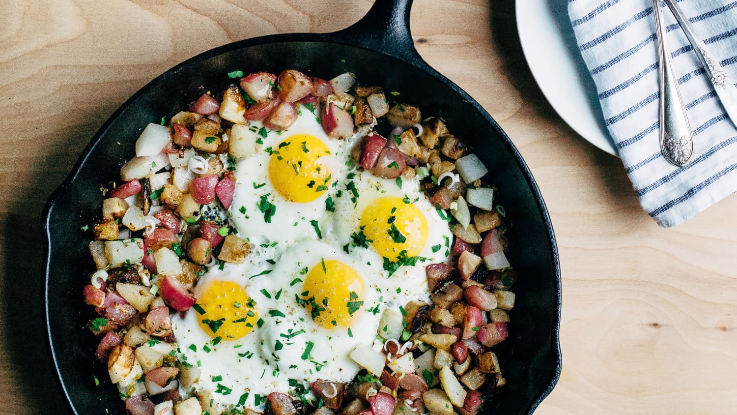 Radish and Turnip Hash with Green Garlic and Fried Eggs-image