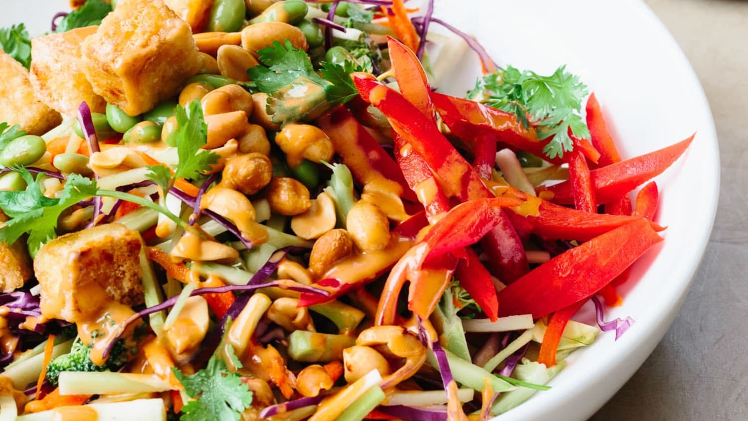 Tofu and Broccoli Salad with Peanut Butter Dressing-image