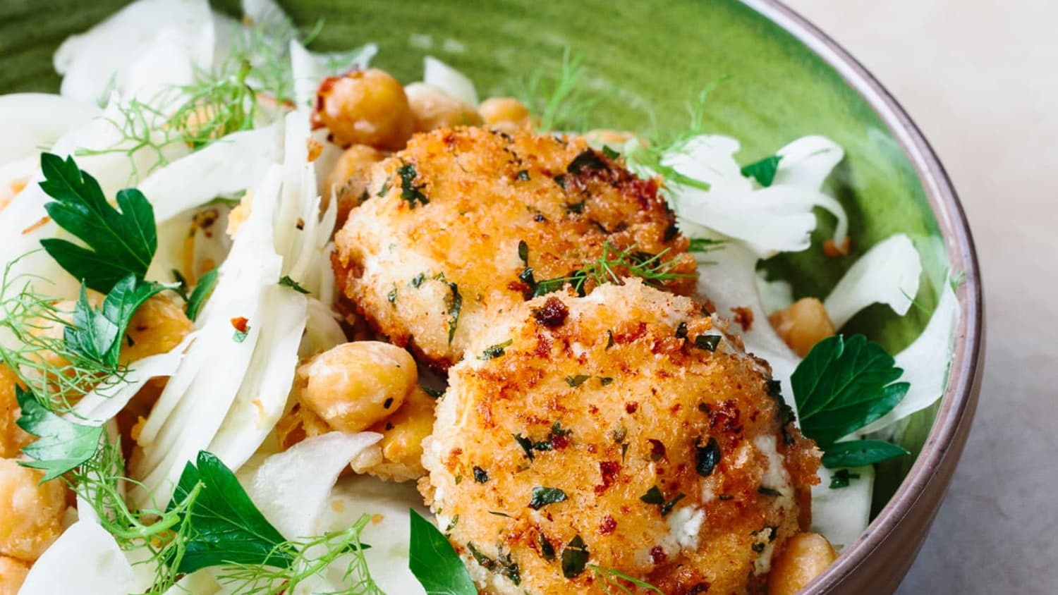 Garlicky Chickpea and Fennel Salad with Baked Goat Cheese-image