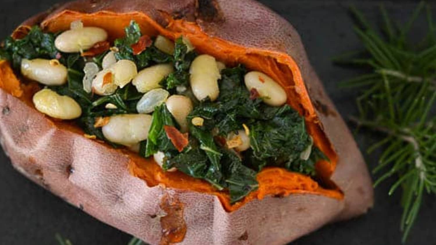 Stuffed Sweet Potatoes with Beans and Greens-image
