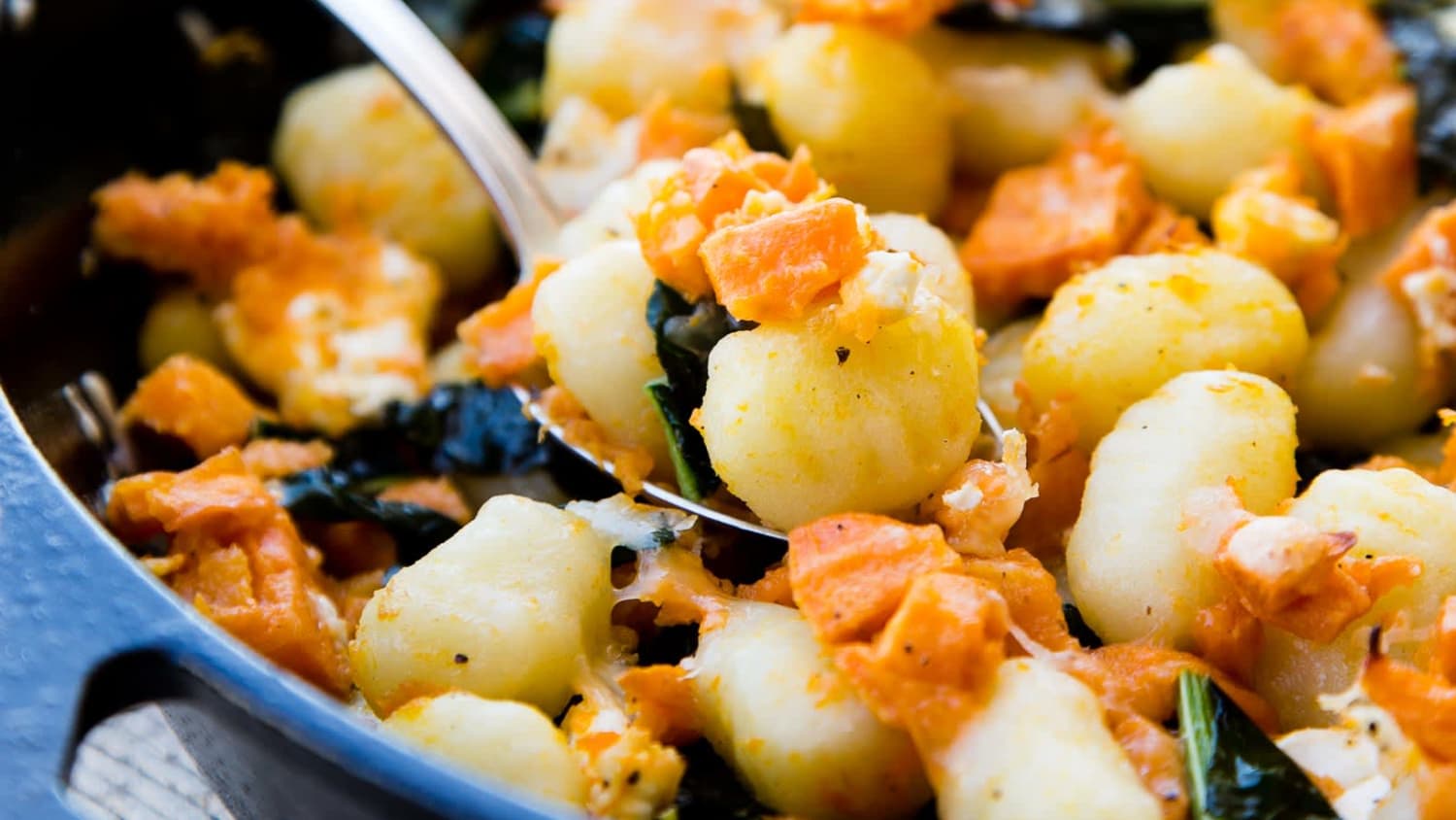 Gnocchi Skillet with Sweet Potatoes, Greens & Goat Cheese-image