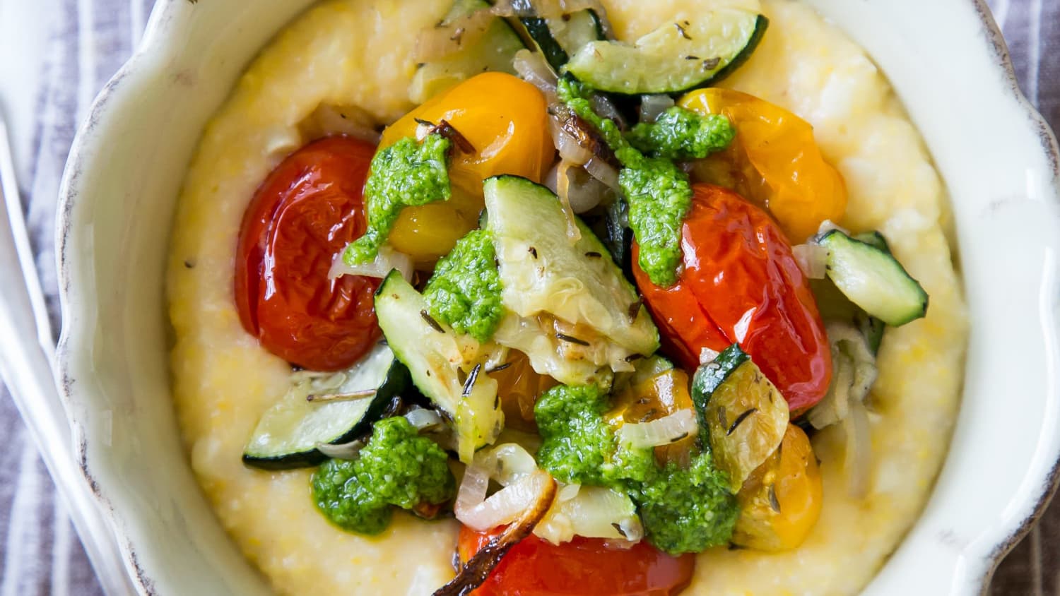Creamy Polenta Bowl with Oven-Roasted Tomatoes and Zucchini-image