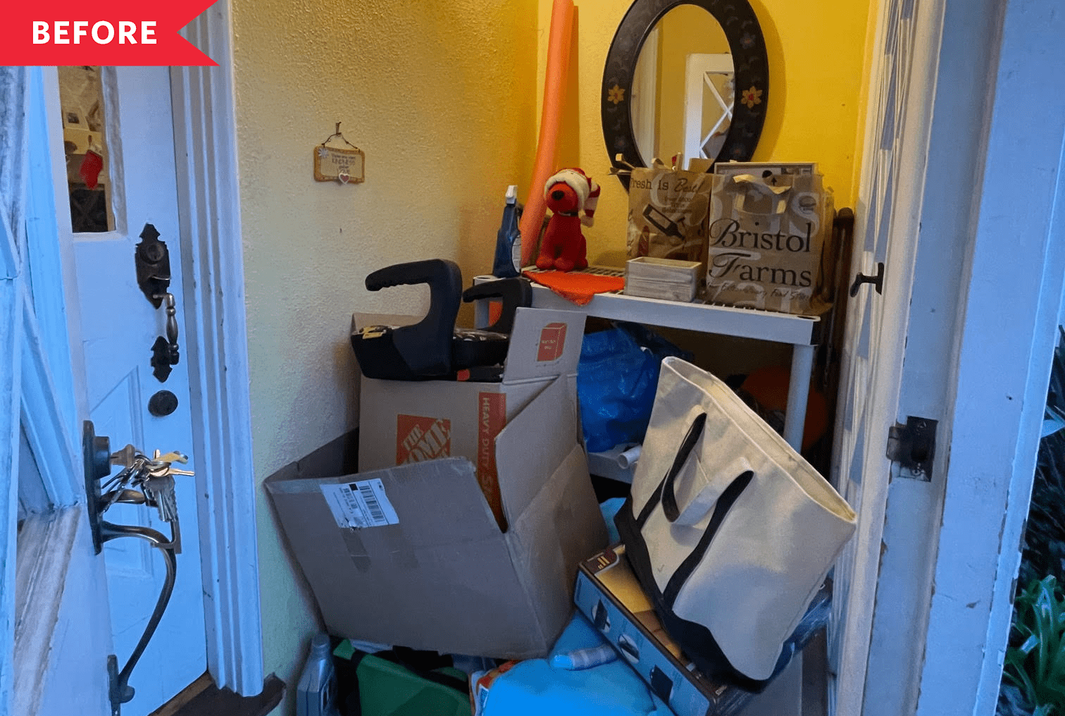 This Cluttered Entryway Got a Dreamy Orange Makeover for Just $350