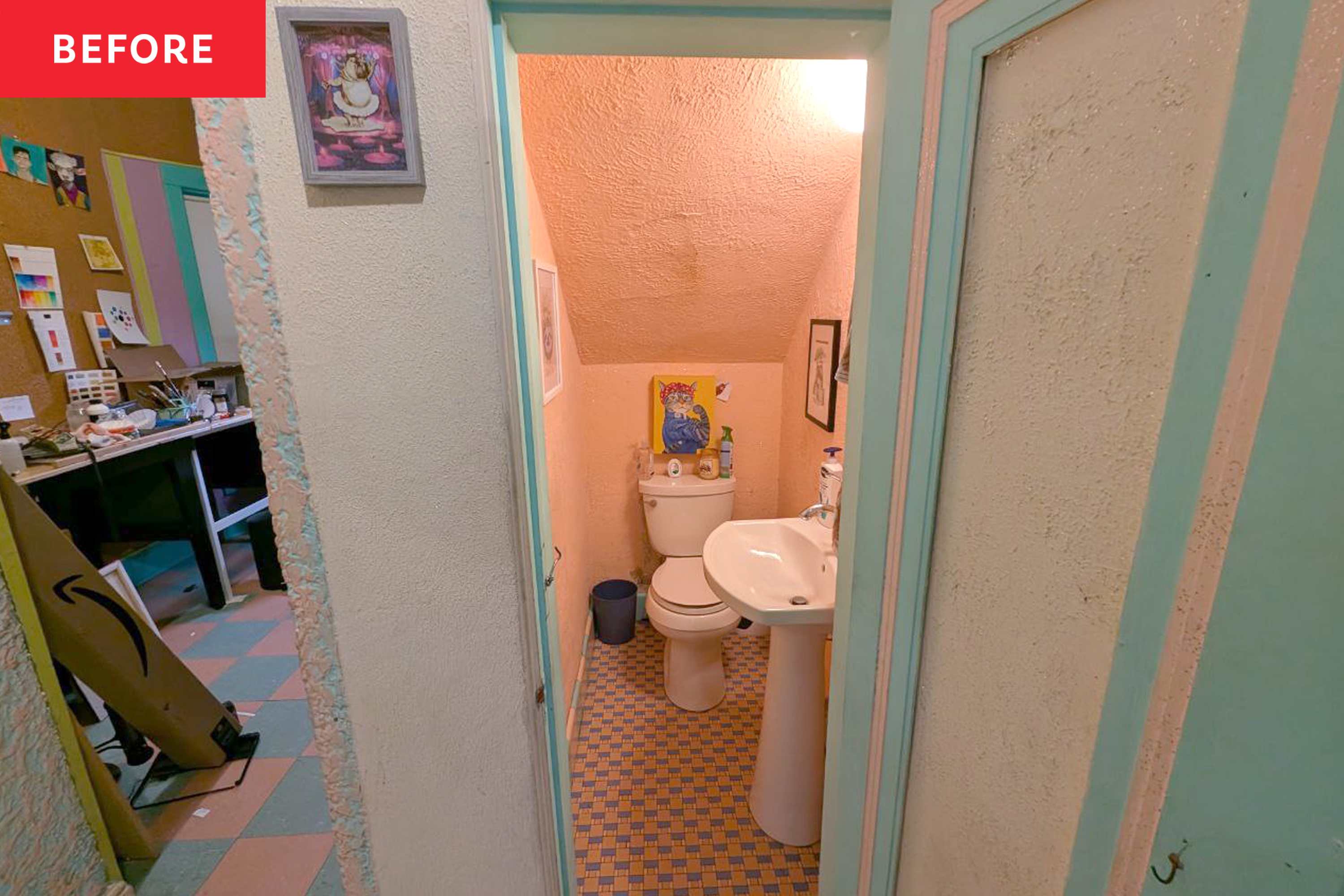 A Tiny Bathroom Went from Grimy to Cozy After a "Gothic-Aquatic" Redo