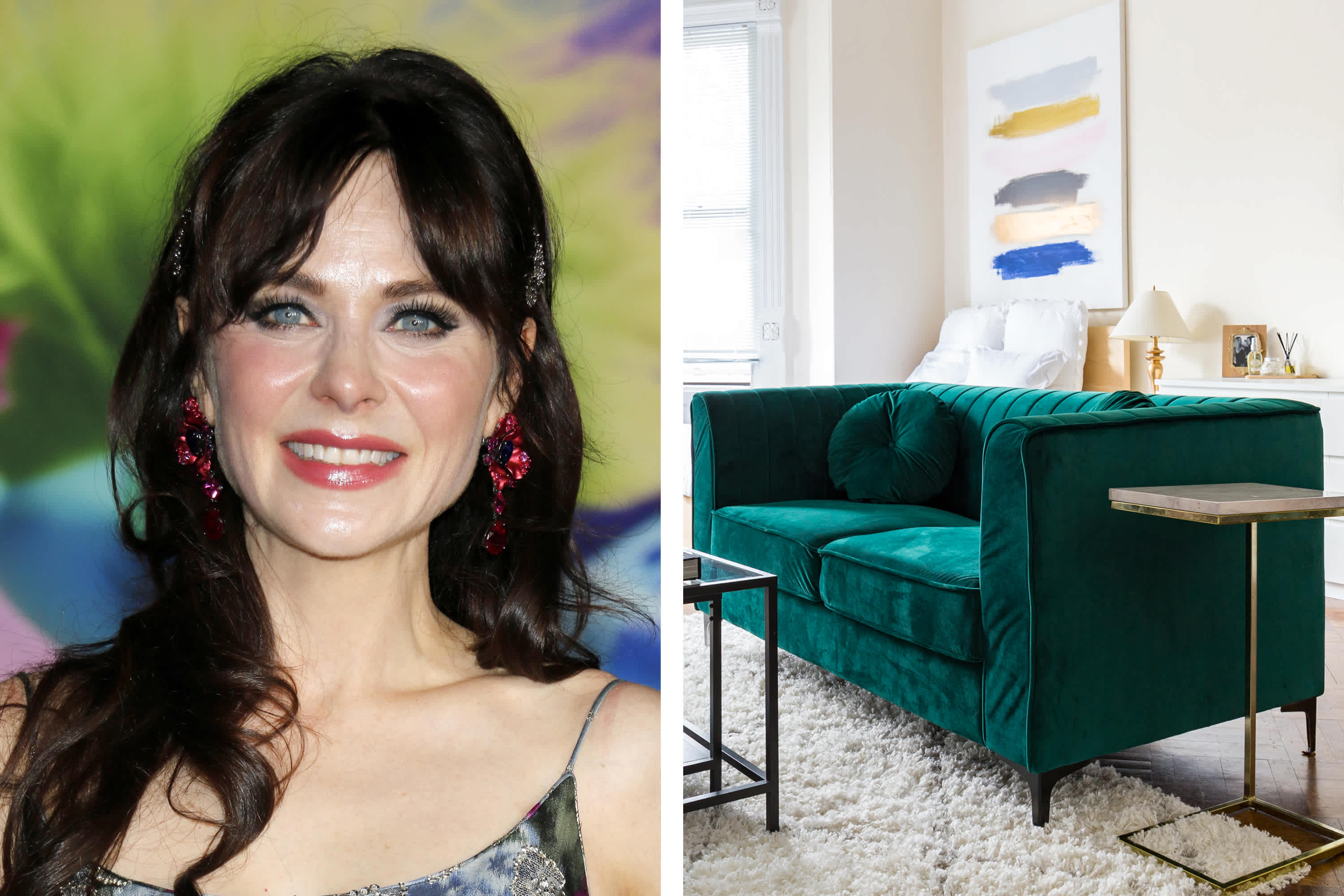 I'm Stealing These Two Designer Details from Zooey Deschanel's Chic Living Room