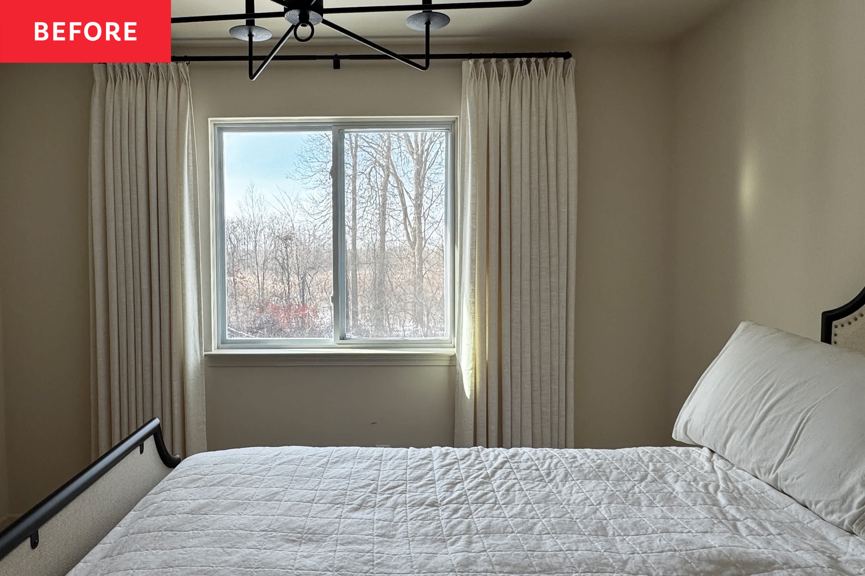 This “Boring,” Beige Guest Bedroom Is Transformed into a Luxe, Layered Retreat