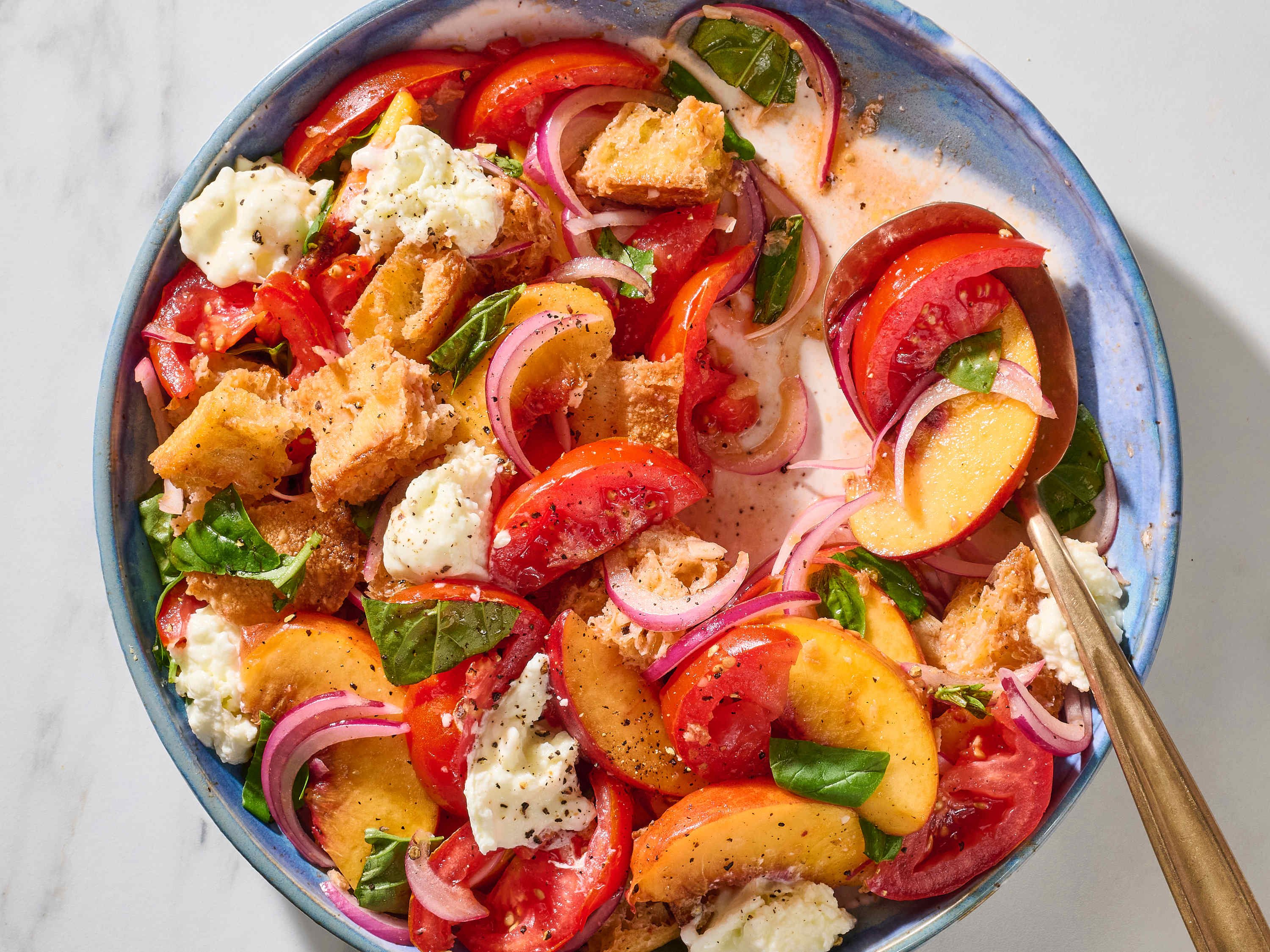 Fresh Peach and Tomato Panzanella Salad