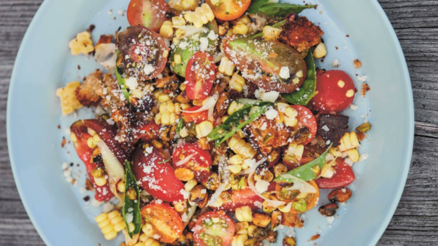 Corn and Tomato Salad with Torn Croutons