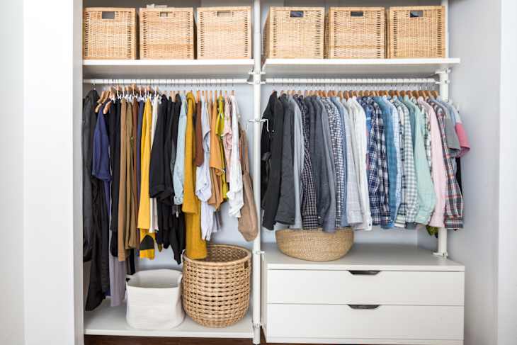 Stylish closet organization with neatly arranged clothing, drawers, and shelves designed for daily use.