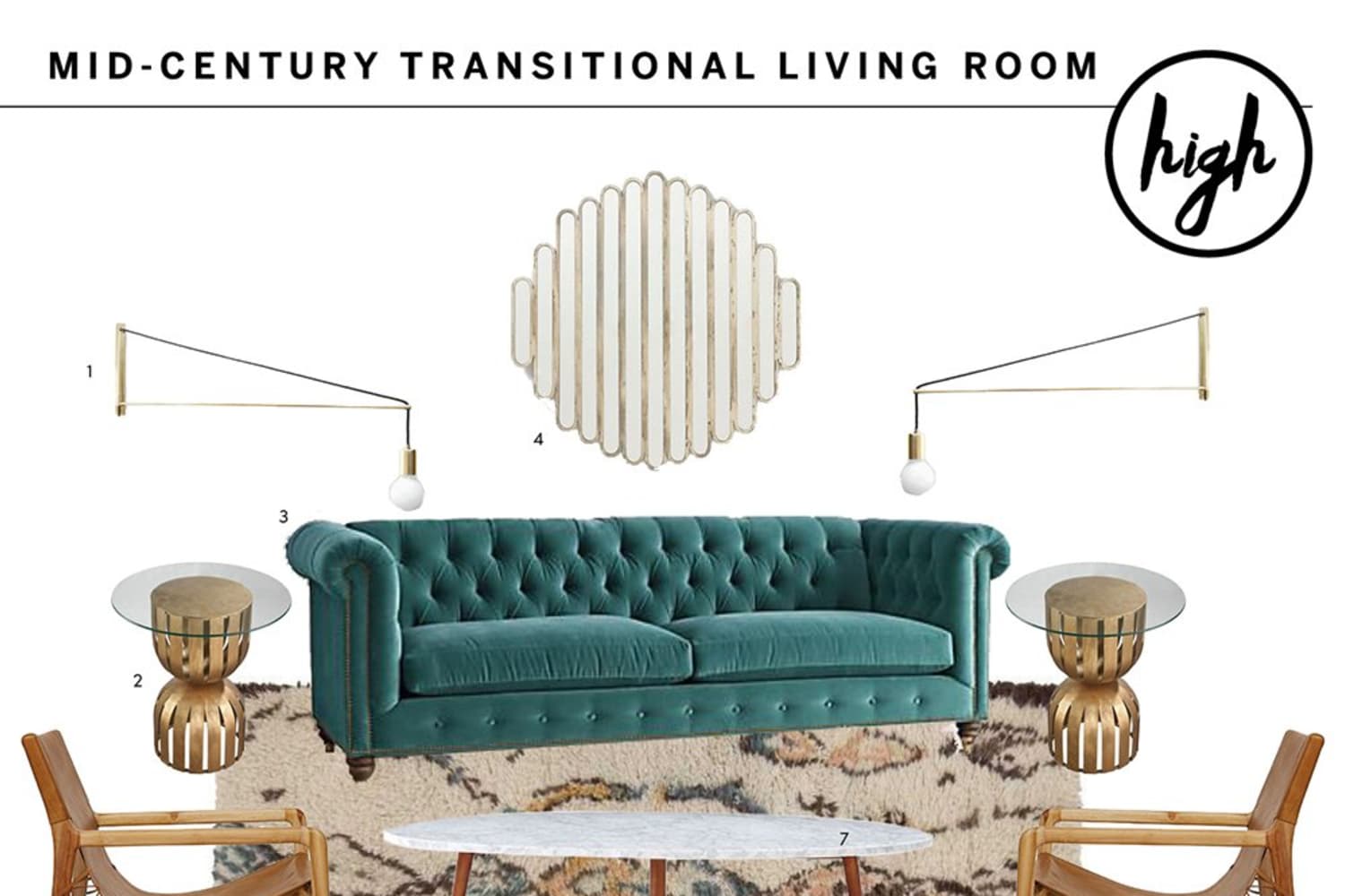 mid century transitional living room