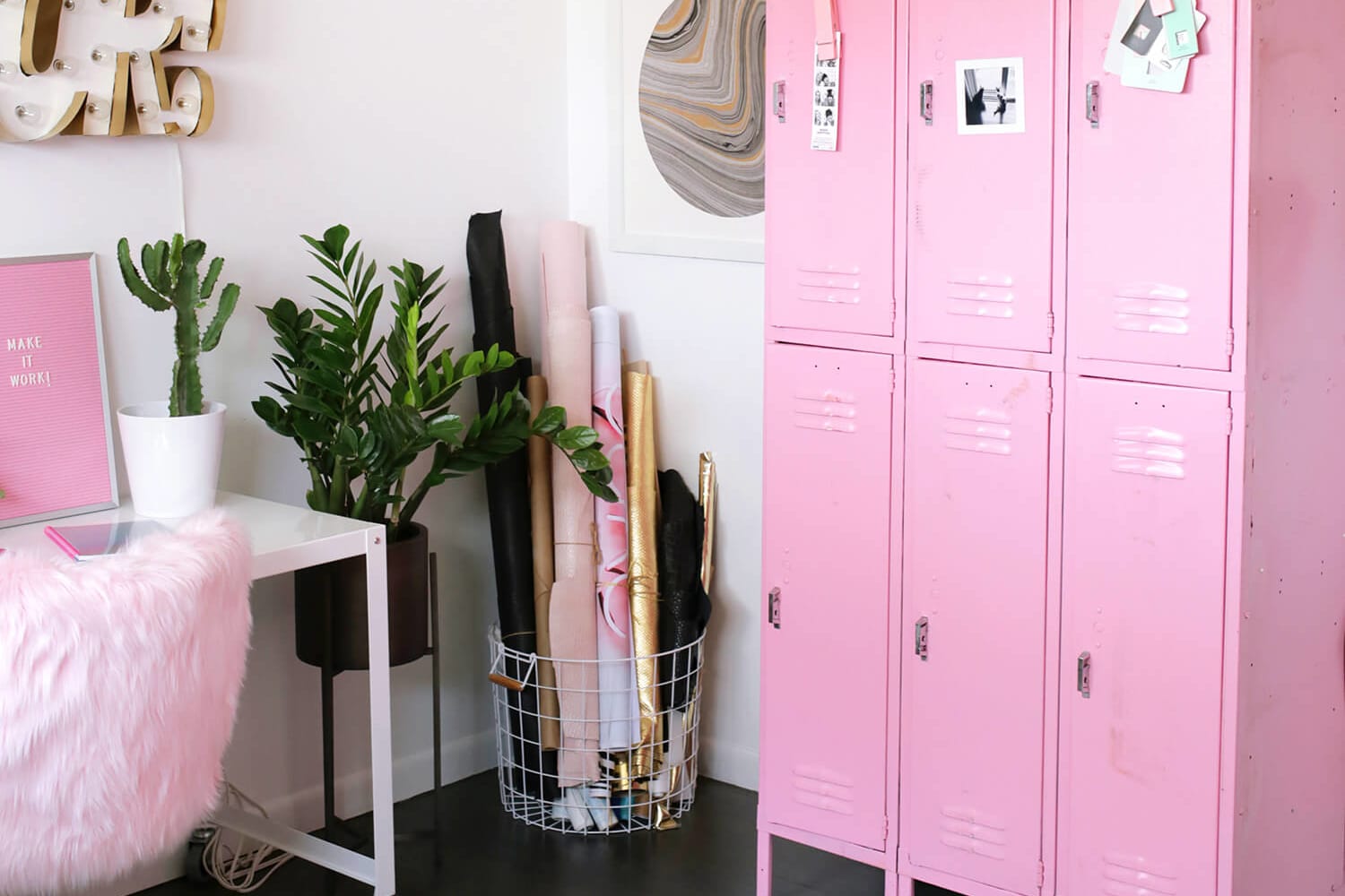 painting closet doors to look like lockers