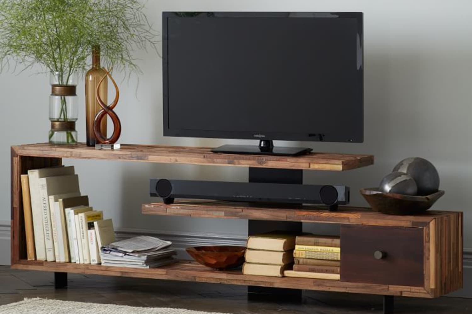 58 W. Trends Contemporary Wood TV Console - Gray