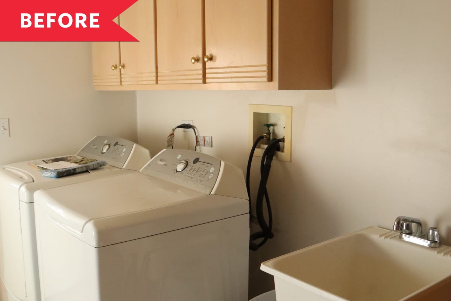 Everything Was Beige Until an All-White Redo Made a Laundry Room Feel Luxe