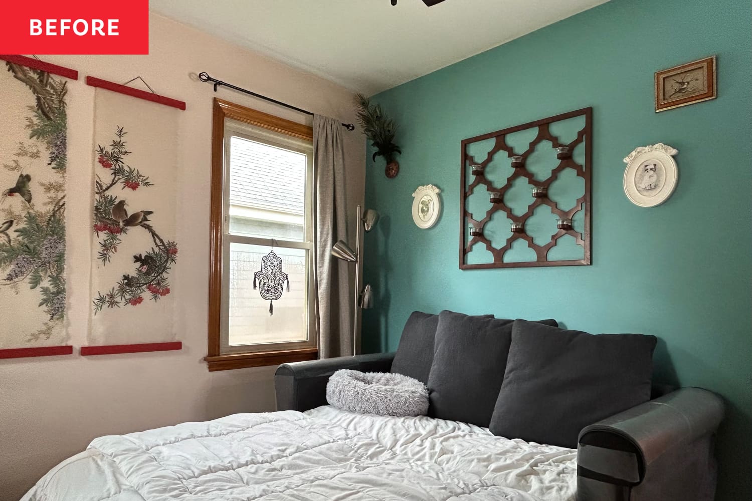 This Moody Bedroom Makeover Proves a Painted Ceiling Changes Everything