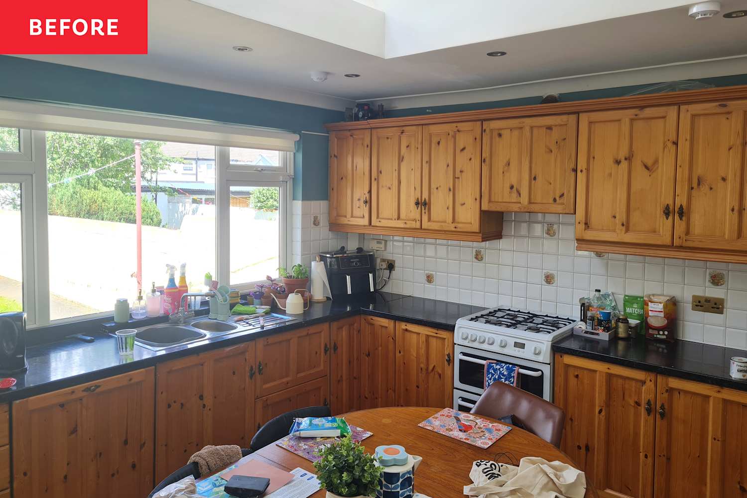 “Orangey Pine” Cabinets Take a Turn for the Extremely Colorful in This Kitchen Makeover