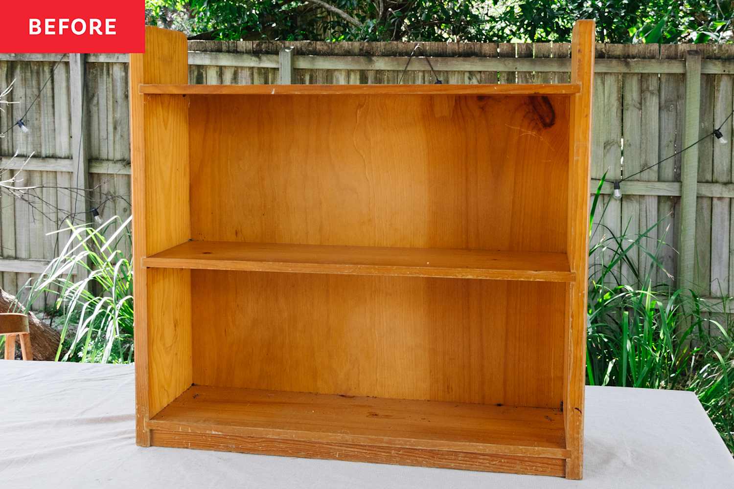 A Brown Thrift Shop Shelf Becomes a Gorgeous Gingham Statement Piece