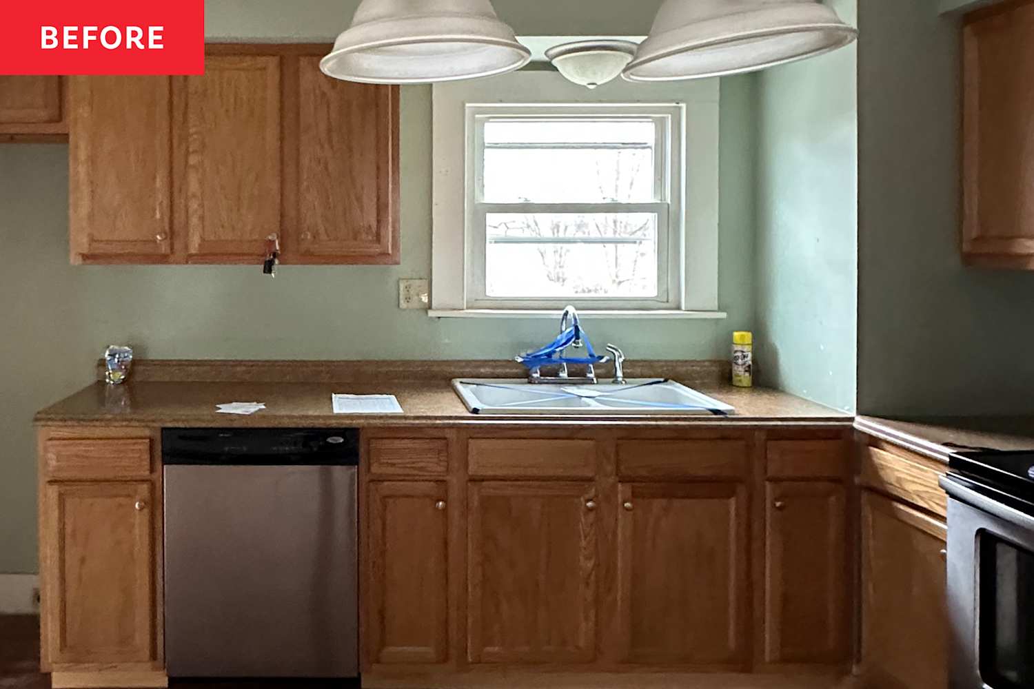 A "Dated" 2000s Brown Wood Kitchen Gets a Bold, No Reno Refresh