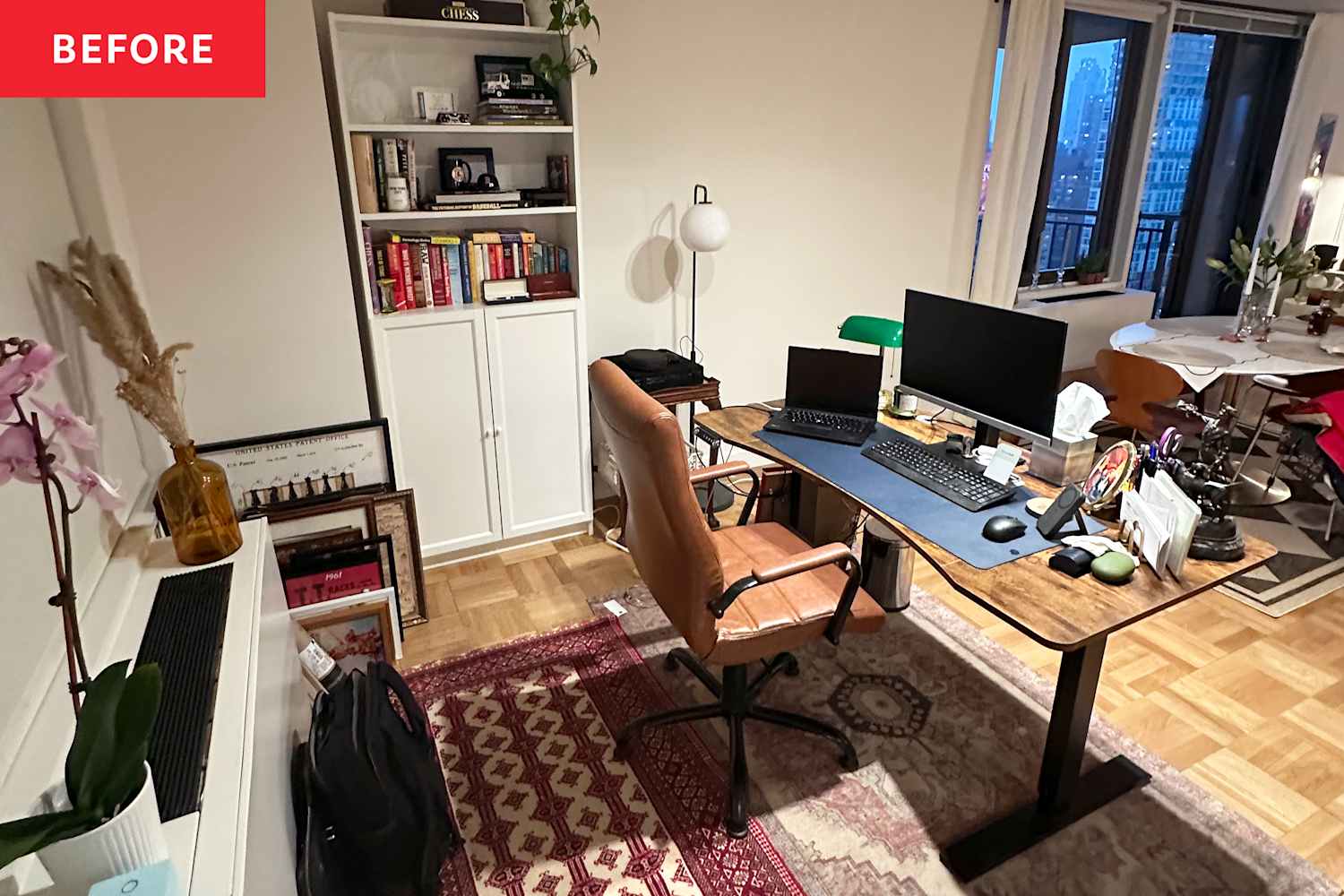 A Renter-Friendly Wall and IKEA BILLY Created a Moody Office Out of Thin Air