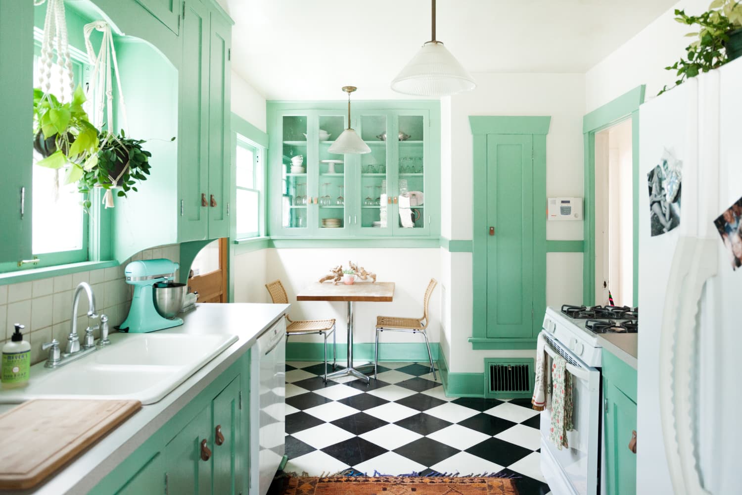 Industrial Loft Kitchen With Turquoise Cabinets and Lime Green Backsplash, Beauty Is Abundant