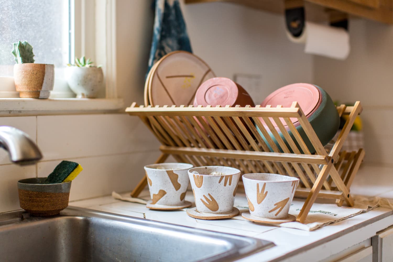 iDesign Bamboo Folding Collapsible Dish Drying Rack