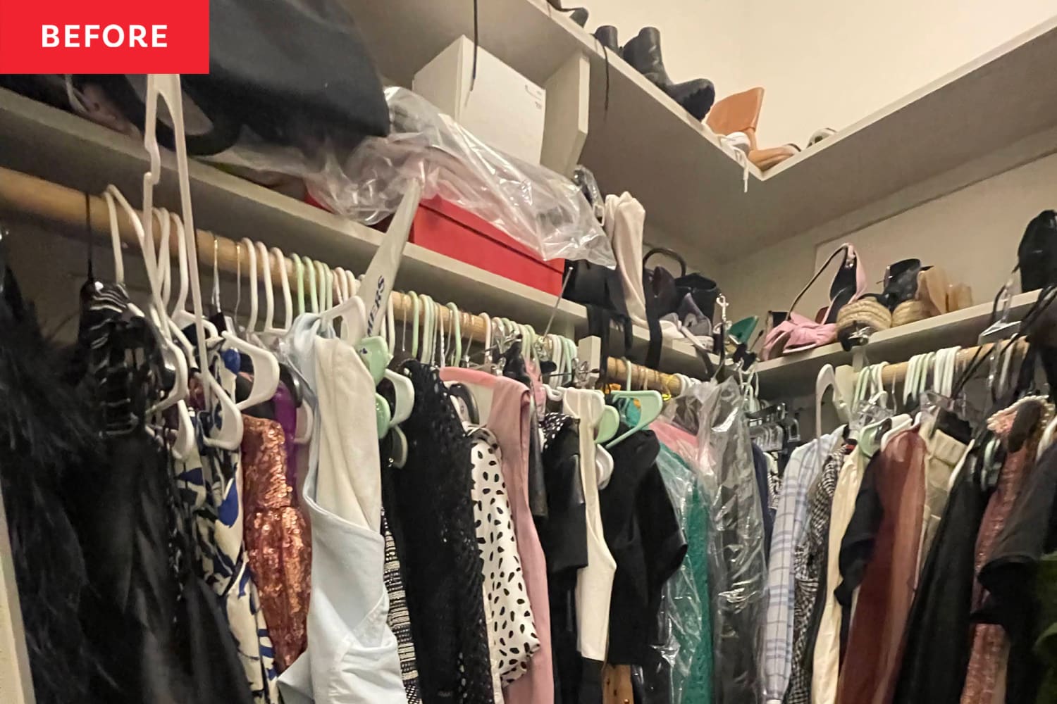 This Messy Primary Bedroom Closet Went from Overflowing to Organized