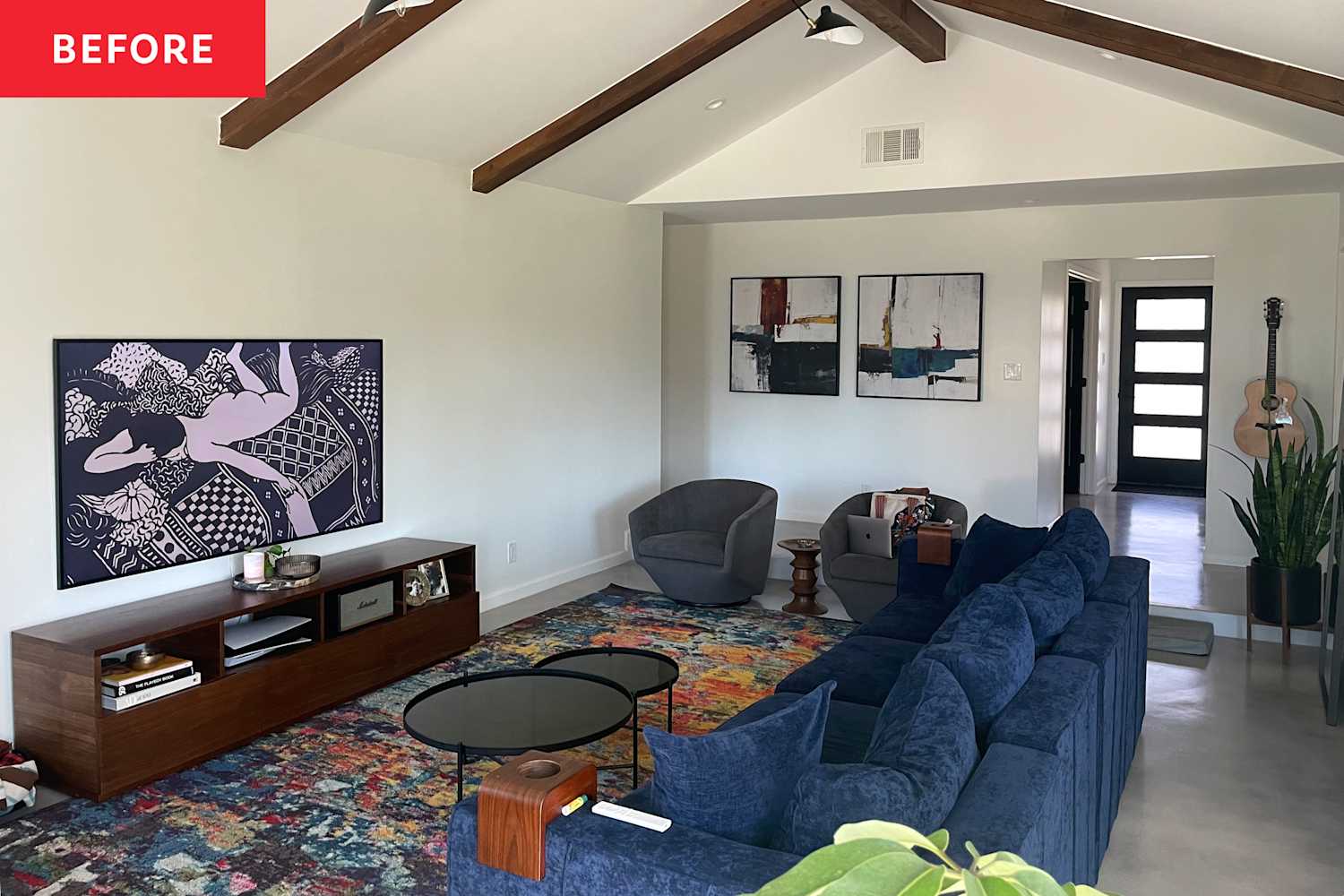 A Designer Took This 70's Living Room From Gloomy to Groovy (No Reno Necessary!)
