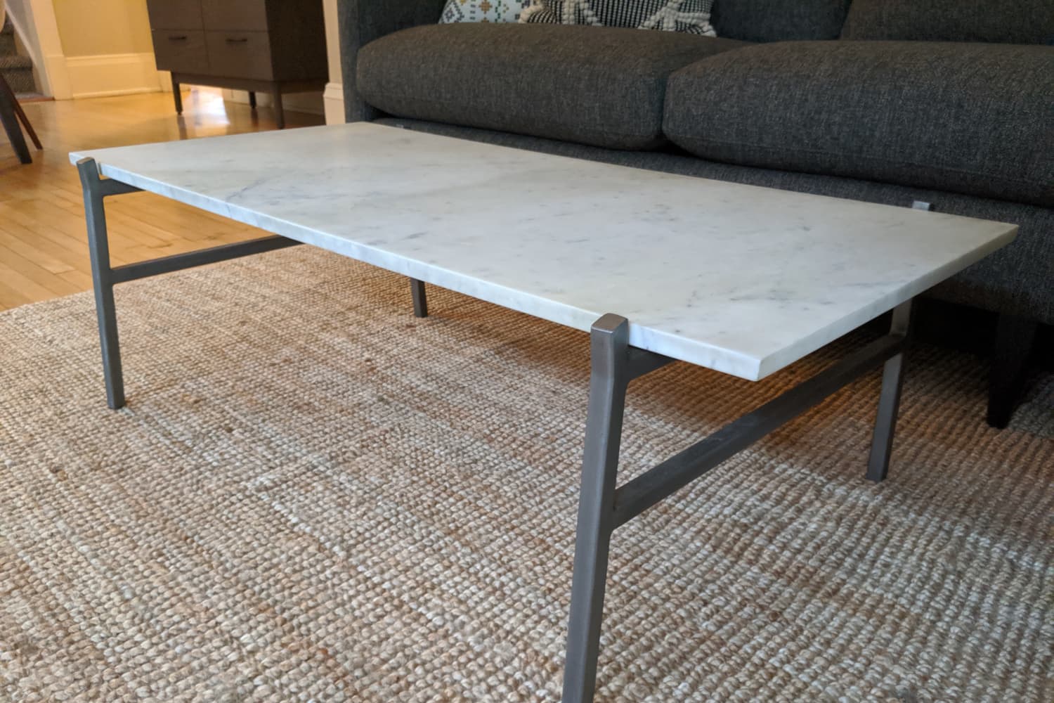 Slab small marble coffee table outlet with antiqued silver base