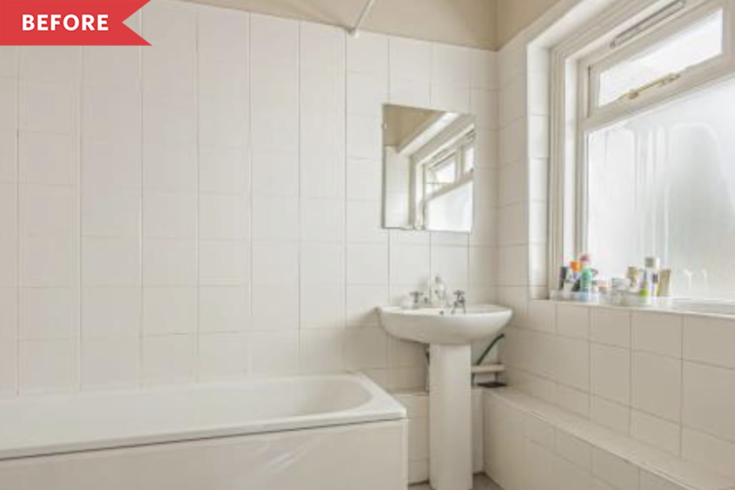 Pink and Yellow Budget Bathroom Redo Apartment Therapy