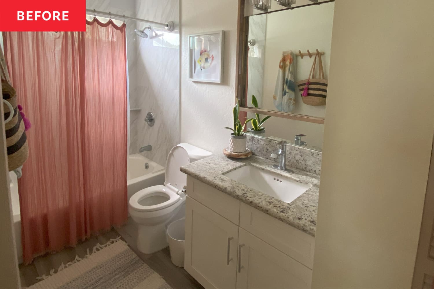 Bathroom Redo with Tropical Wallpaper Before and After Photos