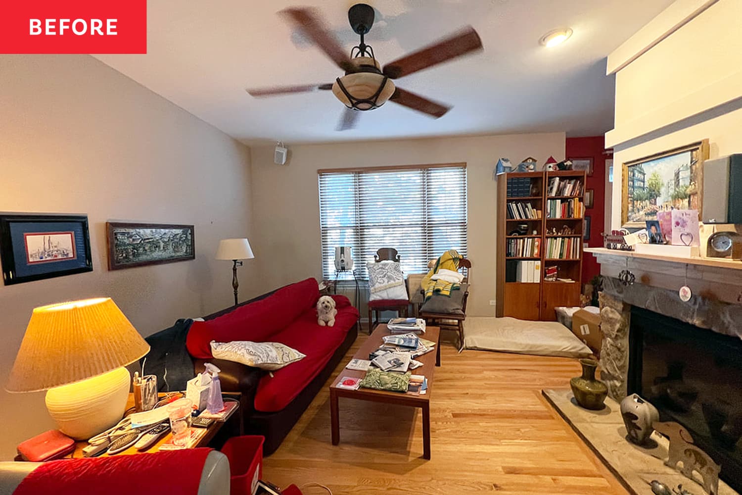 Curated visual reference: Visual Reference: See How A Stager Lightened Up This Cluttered Dated Living