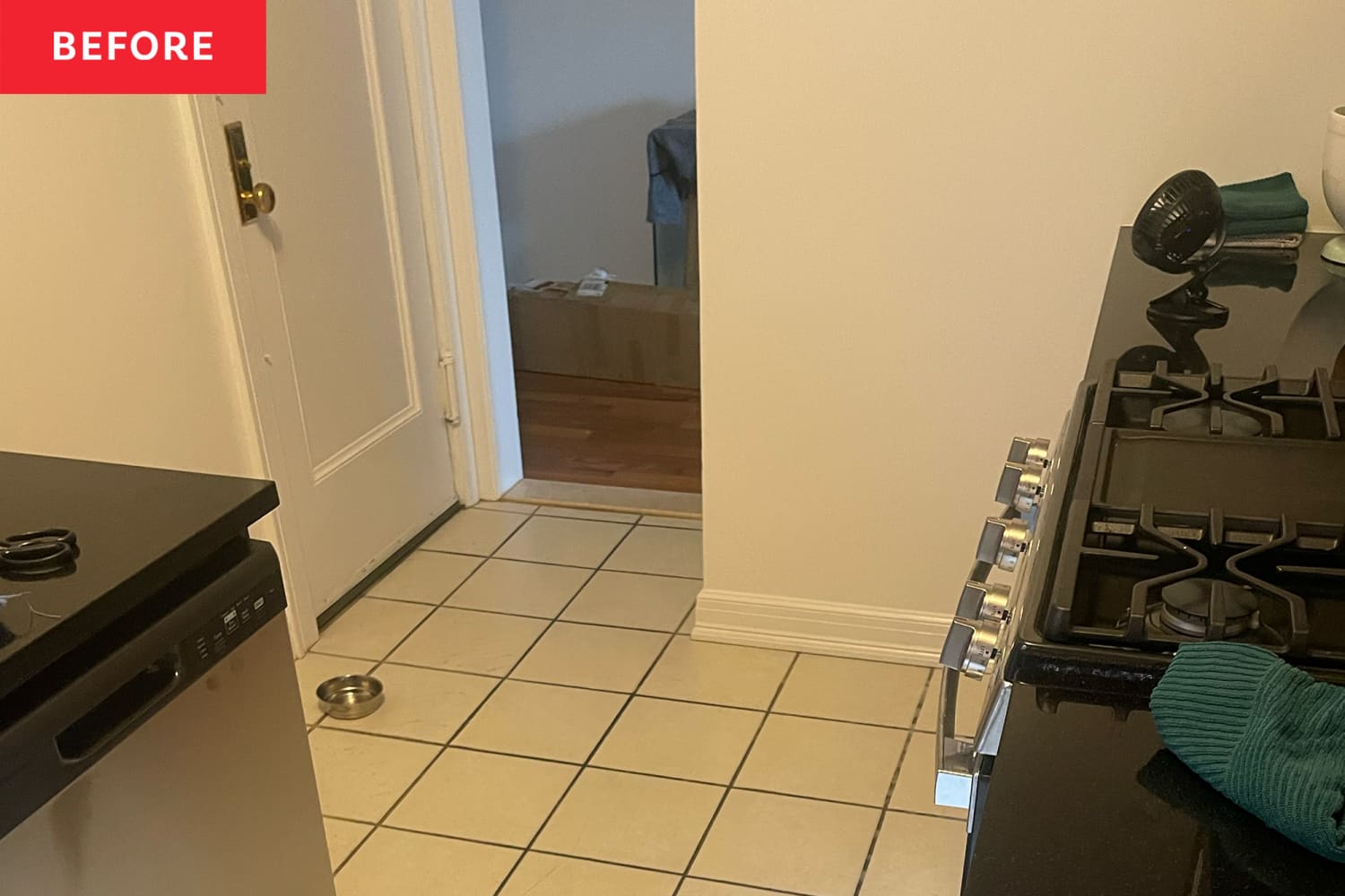 A Cheeky Patterned Wallpaper Instantly Transformed This Bare Bones NYC Kitchen