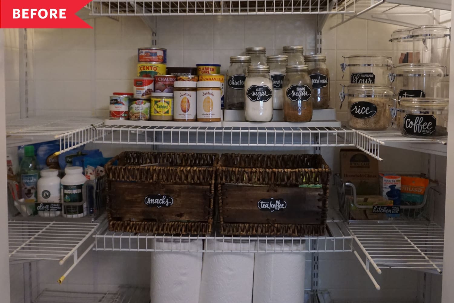 A Pantry with Wire Shelves Gets a Sophisticated DIY Upgrade for Less
