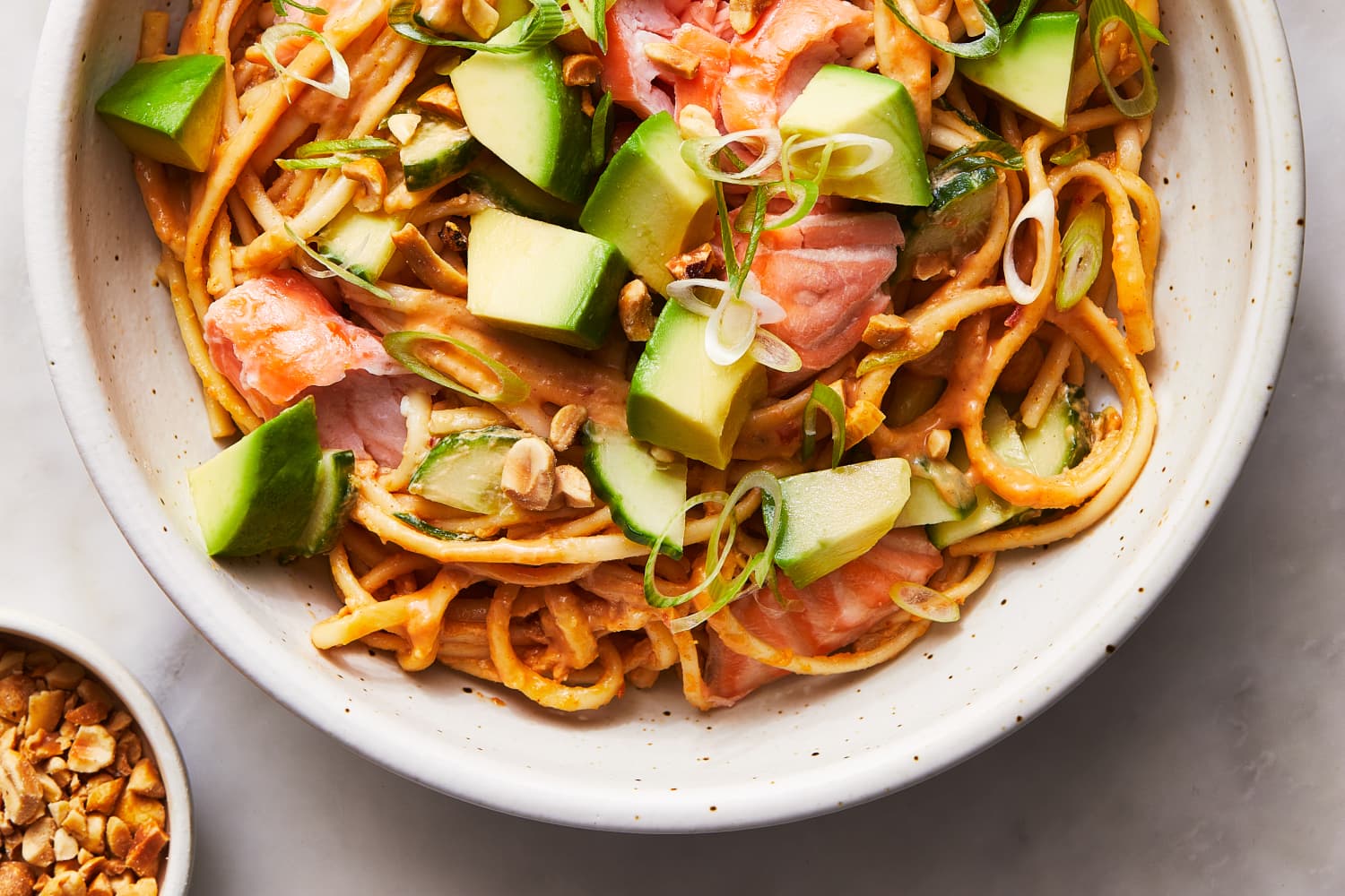 Salmon and California Avocado Peanut Noodles