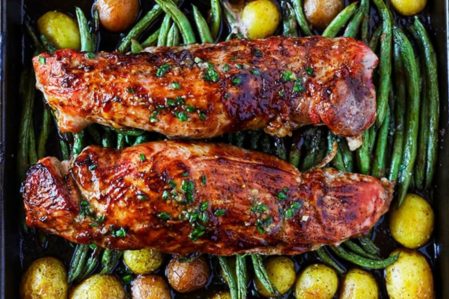 Easy Sheet Pan Pork Tenderloin No 2 Pencil Kitchn Bake pork tenderloin and veggies in the oven for 30 minutes, adding more glaze to the pork tenderloin periodically. easy sheet pan pork tenderloin no 2