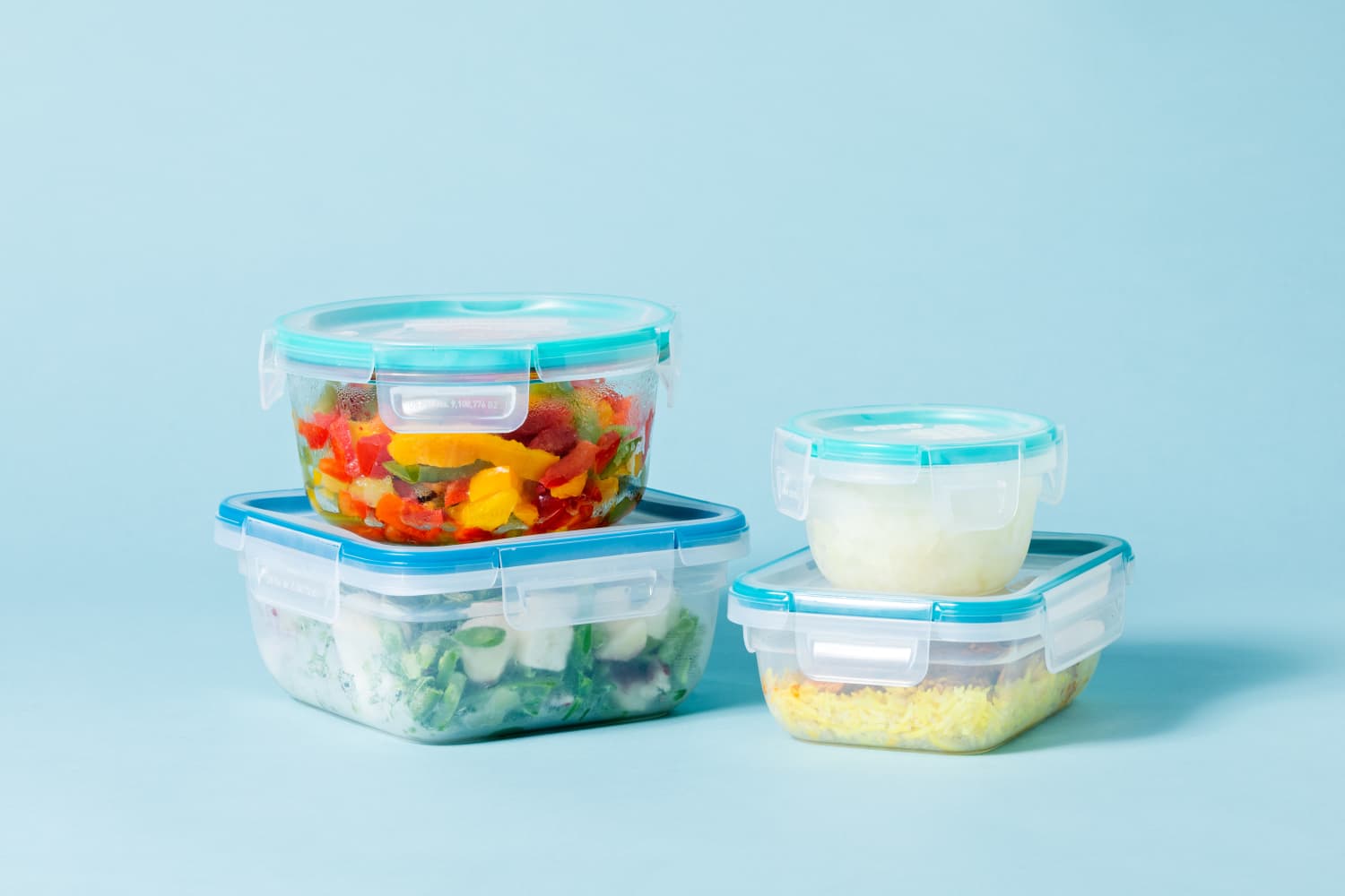 Set of 7 Plastic 500ml Food Lunch Storage Container Blue Transparent Freezer NEW 