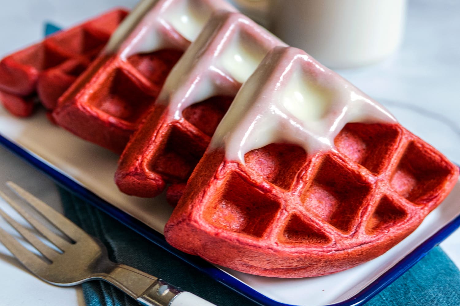 Red Velvet Waffles with Cream Cheese Glaze [www.thekitchn.com]