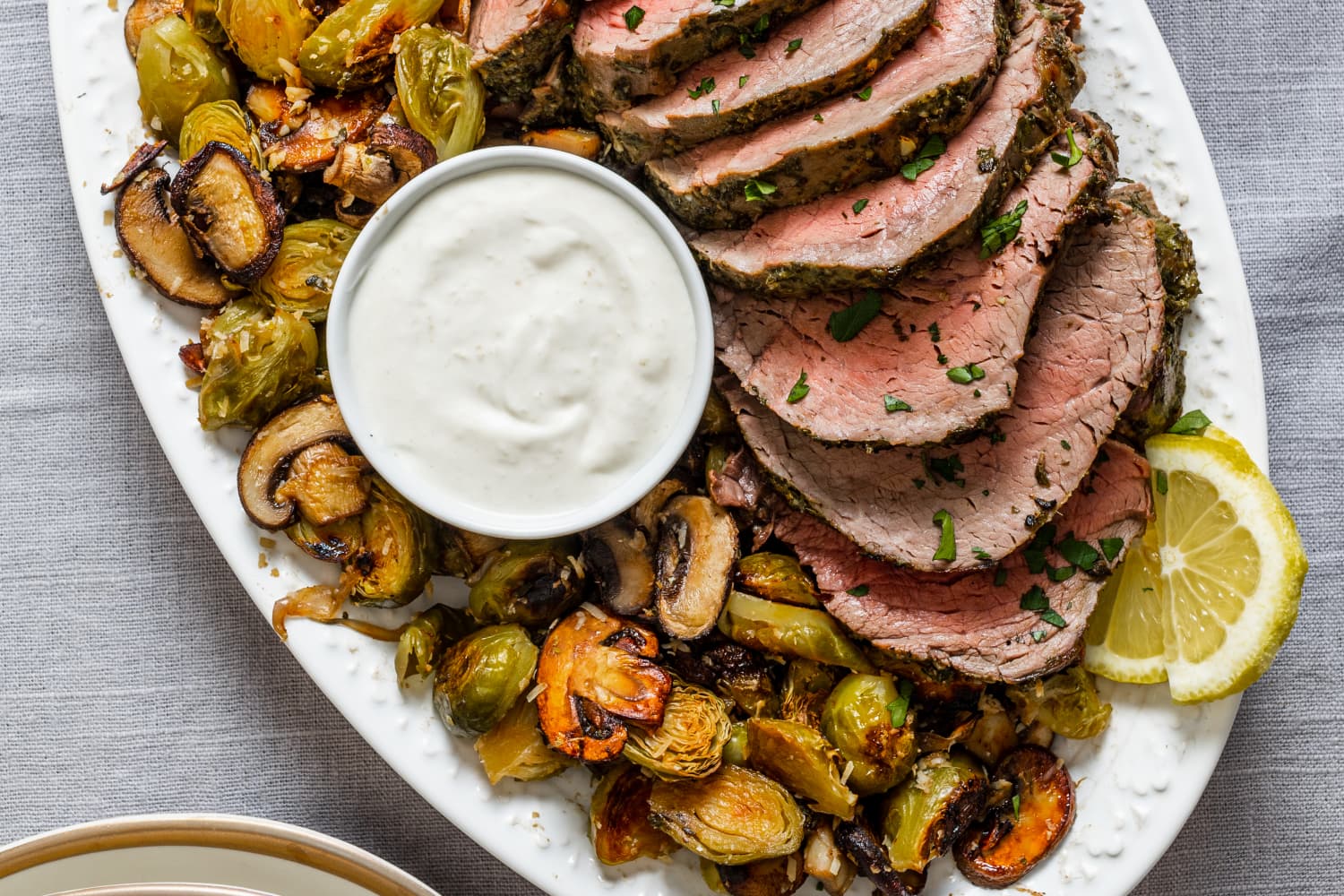 Sheet Pan Beef Tenderloin With Mushrooms And Brussels Sprouts Kitchn