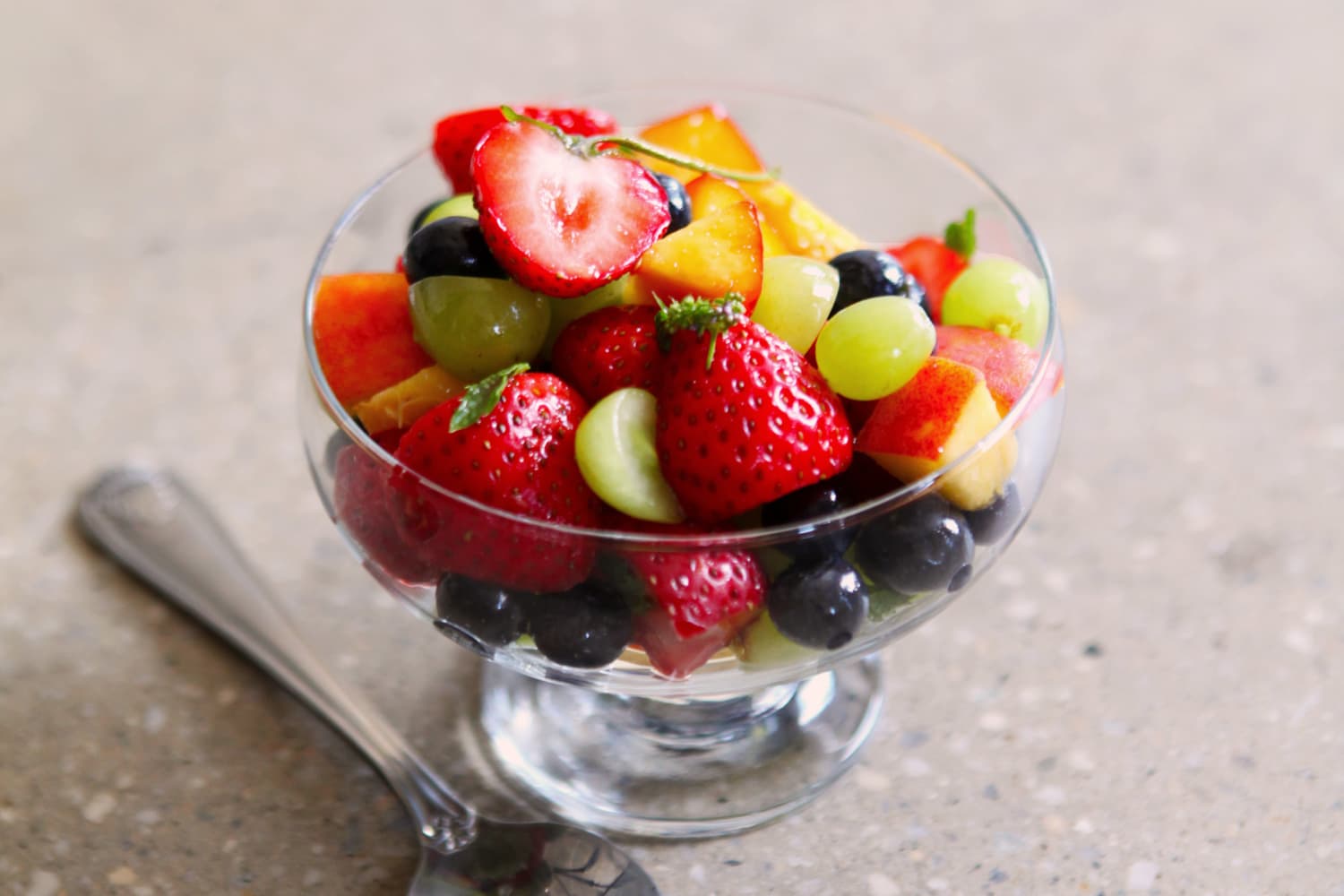 Rainbow fruit salad and honeyed yoghurt
