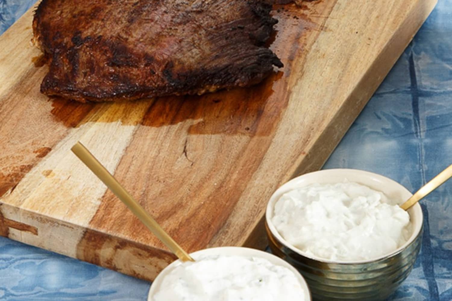 Greek Marinated Flank Steak with Tzatziki Sauce - Wholesomelicious