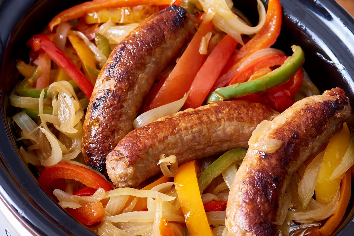 Recipe: Slow Cooker Sausages with Peppers and Onions