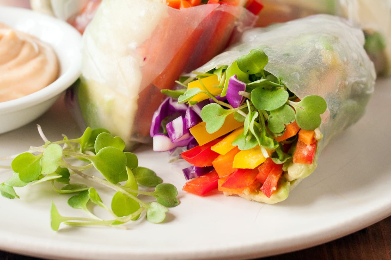 Colorful rainbow vegetable spring rolls