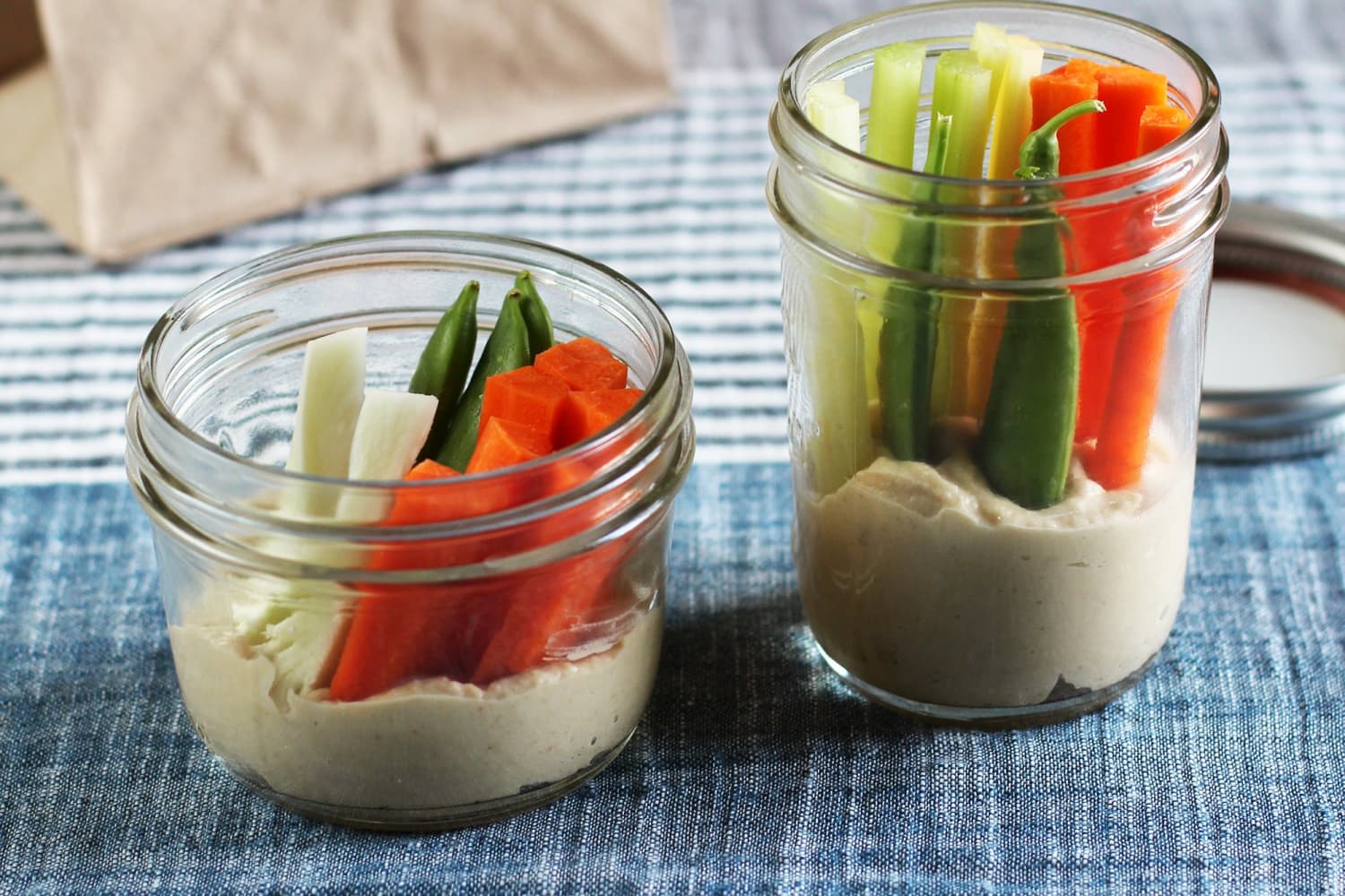 Hummus & Vegetable Stick Snack Jars - Nourish & Tempt