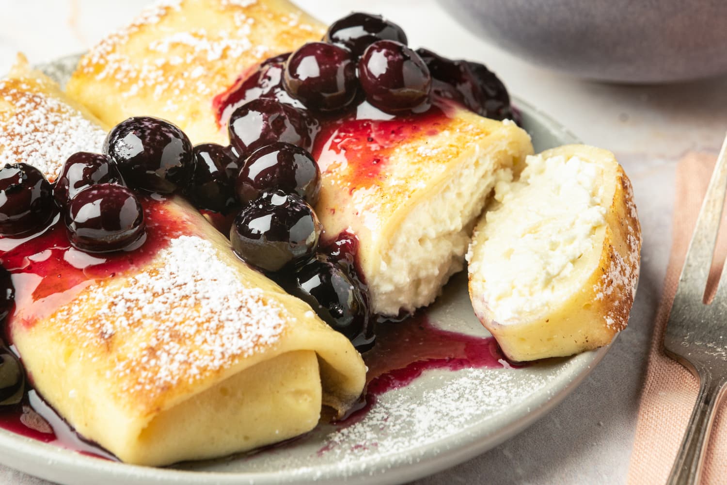 Cheese Blintz Recipe (Traditional Pan Fried Version with Blueberry