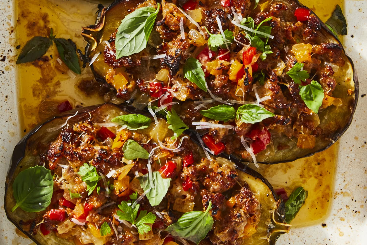 SausageandPeppers Stuffed Eggplant Recipe The Kitchn