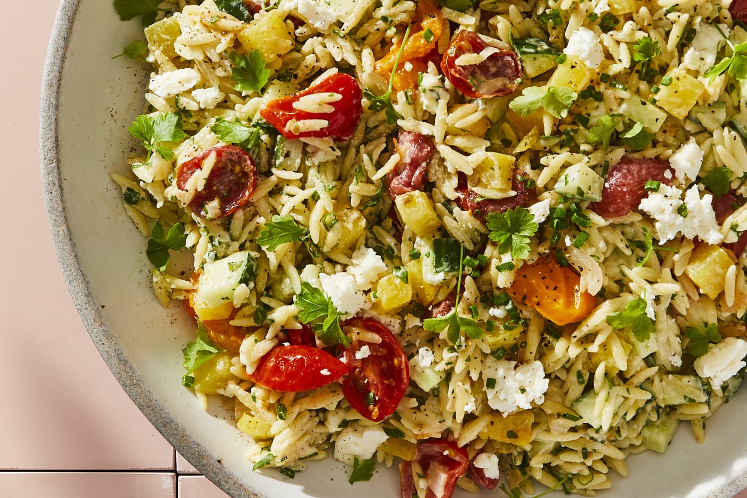 Tomato Orzo Salad with Tahini Dressing Recipe The Kitchn