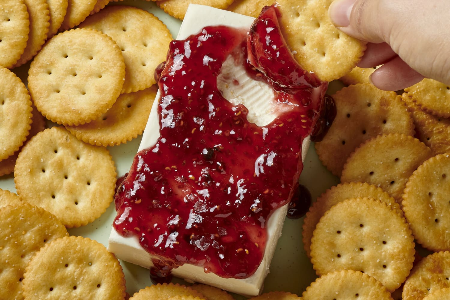Cream Cheese, Raspberry Red Pepper Jelly Dip Recipe (with Ritz crackers
