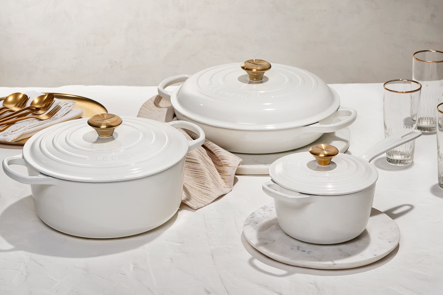Le Creuset AllWhite Collection With Golden Knobs Has Launched