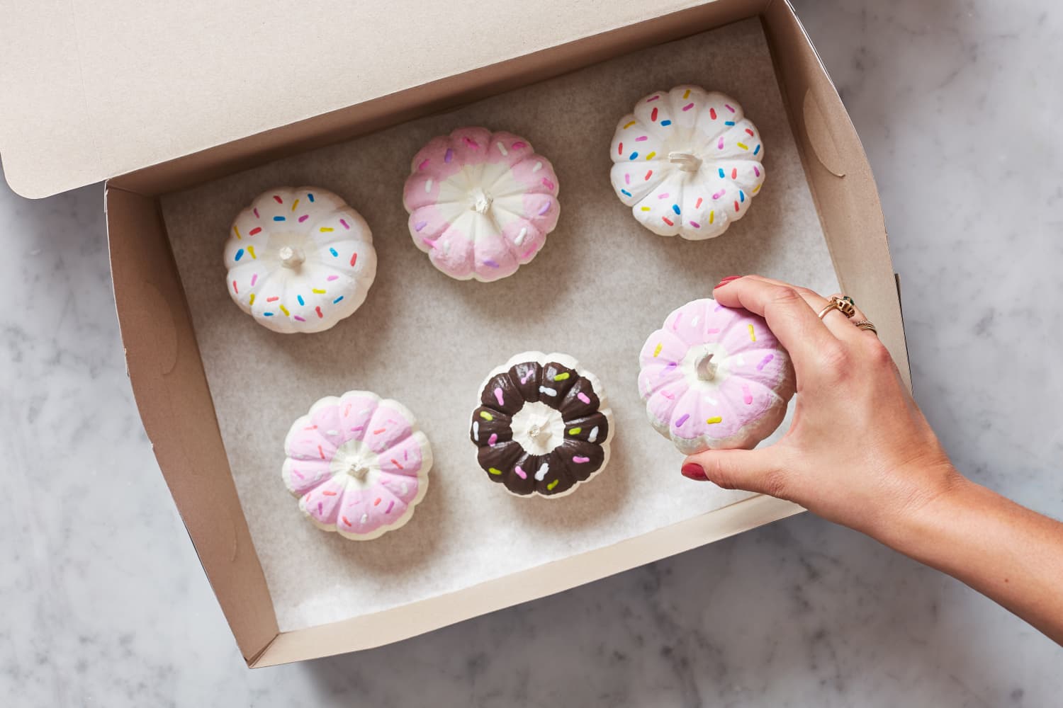 No Carve Doughnut Painted Mini Pumpkins Apartment Therapy